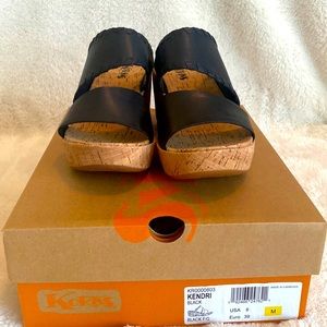 Korks, Kendri, Black Wedge Sandals